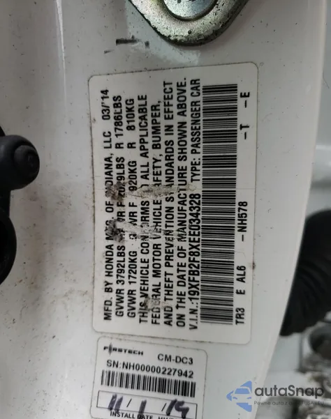 2014 Honda Civic Ex from USA, damaged, VIN 19XFB2F8XEE034328